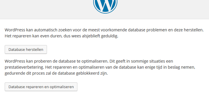 Database herstellen van WordPress