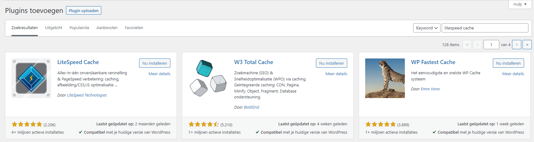 Litespeed Cache WordPress installatie