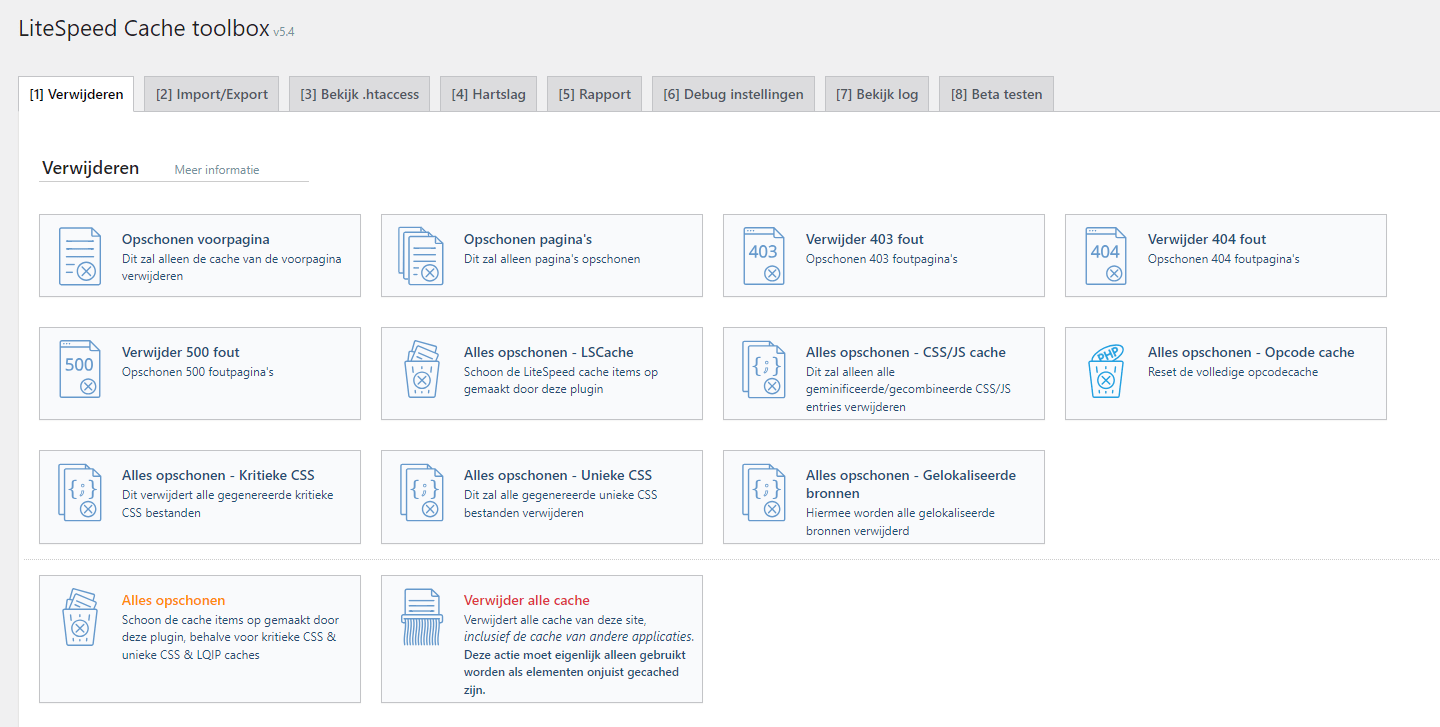 Verwijder alle LiteSpeed cache