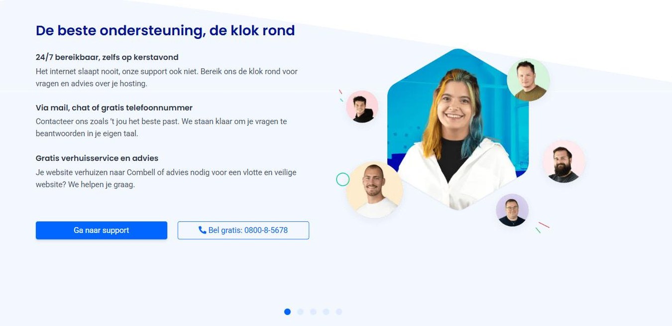 Supportbelofte van Combell: 24/7 bereikbaar via mail, chat of gratis telefoonnummer